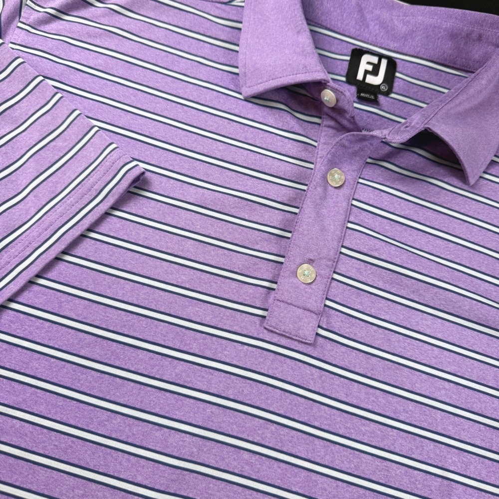 FootJoy Polo Shirt Mens XL Purple Navy White Striped‎ Rancho Las Palmas Golf EUC